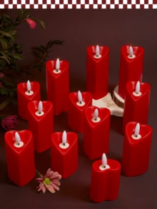 3支红色心形暖光LED电子蜡烛,营造浪漫氛围。逼真火焰细节,红色心形造型,环境照明电子蜡烛灯,适用于圣诞节、情人节、周年纪念日、求婚、烛光晚餐、生日派对等浪漫装饰场景,创意男士礼物,家居装饰,个性化礼物,节日装饰,墙面装饰,卧室装饰,个性化定制,花园装饰,浴室配件,蜡烛加热器,卧室设计 - 紅色 - 查看 6