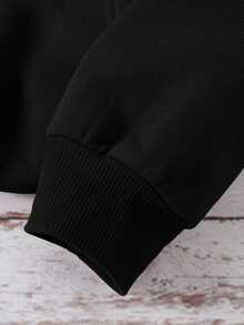 Sudadera holgada de de algodón lavado cómoda y de estilo casual de calle, con  gráfico de monstruo de Halloween, adecuada para varias ocasiones - Negro - Ver 3