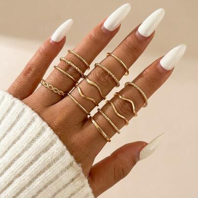 14pcs Minimalist Geometric Fashion Knuckle Rings Set For Women, Suitable For Daily Commute, Dating, Shopping, Great Gift Choice