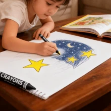 Juego de 6 lápices de colores, con pigmentos intensos y una fórmula de cera suave y fácil de aplicar. Ideal para los dibujos y manualidades de los niños. El estuche portátil con diseño multicolor ofrece una experiencia creativa divertida y sin esfuerzo. - 6 colores - Ver 2