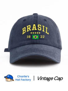 1 pieza Gorra de béisbol estampada con lavado de Brasil 1822, clásica y de moda, con sudadera suave, ajustable, ligera y protectora del sol, estilo de gorra clásica versátil, adecuada para deportes al aire libre, partidos de fútbol, uso diario, fiestas y vacaciones, regalo perfecto para amigos y familiares - 1822 - Ver 17