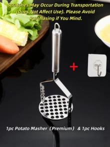 1pc Stainless Steel Potato Masher, Ins Style Design, Multifunctional Stainless Steel Potato Ricer, Non-Slip Potato Masher, Kitchen Tool, For Making Smooth Mashed Potatoes, Baby Food, Baking, Stainless Steel, Material