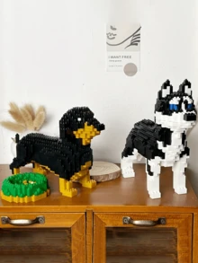 1件创意益智卡通积木动物狗（贵宾犬/斗牛犬/金毛寻回犬/腊肠犬/法国斗牛犬/杜宾犬）宠物狗伴侣DIY拼装积木套装，生日礼物 - 彩色 - 查看 9