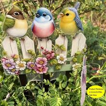 [Decoración de jardín bohemio] Multiusos, resistente a la intemperie, decoración de jardín con 3 pájaros, estilo bohemio, letrero acrílico, arte de jardín con temática animal, letrero decorativo para macetas y jardín al aire libre - Multicolor - Ver 2