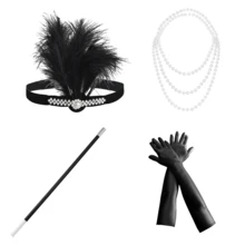 Bộ 4 phụ kiện đội đầu theo chủ đề tiệc tùng cổ điển Gatsby thập niên 1920, Phụ kiện băng đô lông vũ Flapper cho tiệc hóa trang thập niên 20 sôi động, tiệc tối trang trọng - A - Xem 6