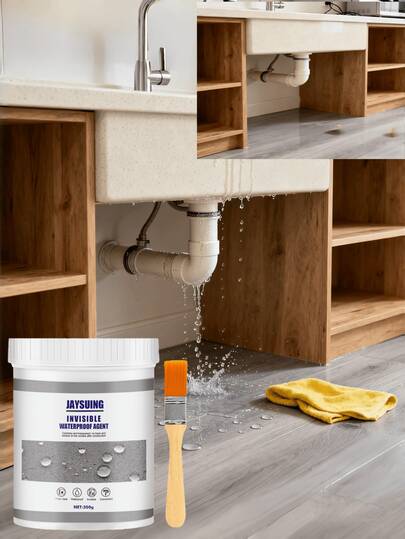 JAYSUING 300g (Large Jar) Jeshuo Star Invisible Waterproof Agent (Waterproof Sealant), Adopting Invisible Transparent Formula, Strong Waterproof Effect, Long-Lasting Protection (24-Hour Curing To Form A Dense Layer), Easy To Use, 4-Step Brush Application (Clean Surface - Apply Product - Dry Waterproof - Form Waterproof Layer), With Perfect Crack Coverage As The Core Feature, Comes With Orange Wooden Handle Brush.