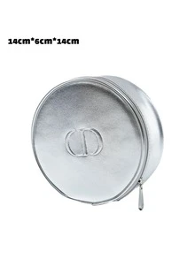 Túi đựng mỹ phẩm tròn khóa kéo màu bạc tối giản Dior - Bạc - Xem 5