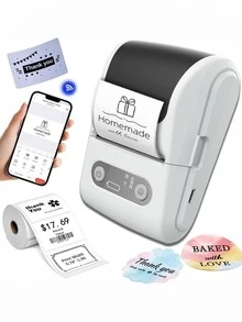 1pc Portable Mini Thermal Label Printer, Household Bluetooth Handheld Receipt Barcode Printer, Compatible With 12-57mm/0.47-2.24in Thermal Labels, Ink-Free Printing, Create Labels Anytime, Thoughtful Gift For Family And Friends On Christmas, Birthday, New Year - Multicolor - View 1