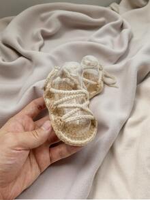 Handmade Infant Sandals, Natural Beige, Lace-Up Style