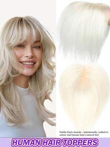 女士隐形夹式假发片，带底座和刘海，直发，灰白渐变色（A01、A02、#1001 款式），三夹固定，轻盈无痕，增加头发蓬松度，适合头发稀疏，遮盖头顶，自然逼真，适合日常佩戴，增加发量并遮盖白发 - 彩色 - 查看 11