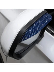 2 piezas Viseras de lluvia para espejos retrovisores con incrustaciones de rhinestone | Protector de lluvia universal ensanchado y ampliado, accesorio decorativo de lujo para automóviles.