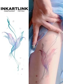 INKARTLINK INKARTINK 蓝紫色美人鱼尾巴临时纹身贴纸，防水，可保持2-5天，彩色水转印假纹身贴纸，小众设计装饰 - 彩色 - 查看 2