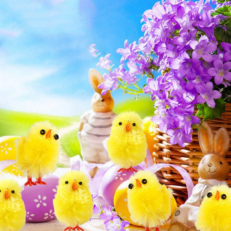 6/16/24 Pcs Easter Yellow Mini Fluffy Chicks Soft Plush Easter Chicks Decorations For Party Favors Ornaments