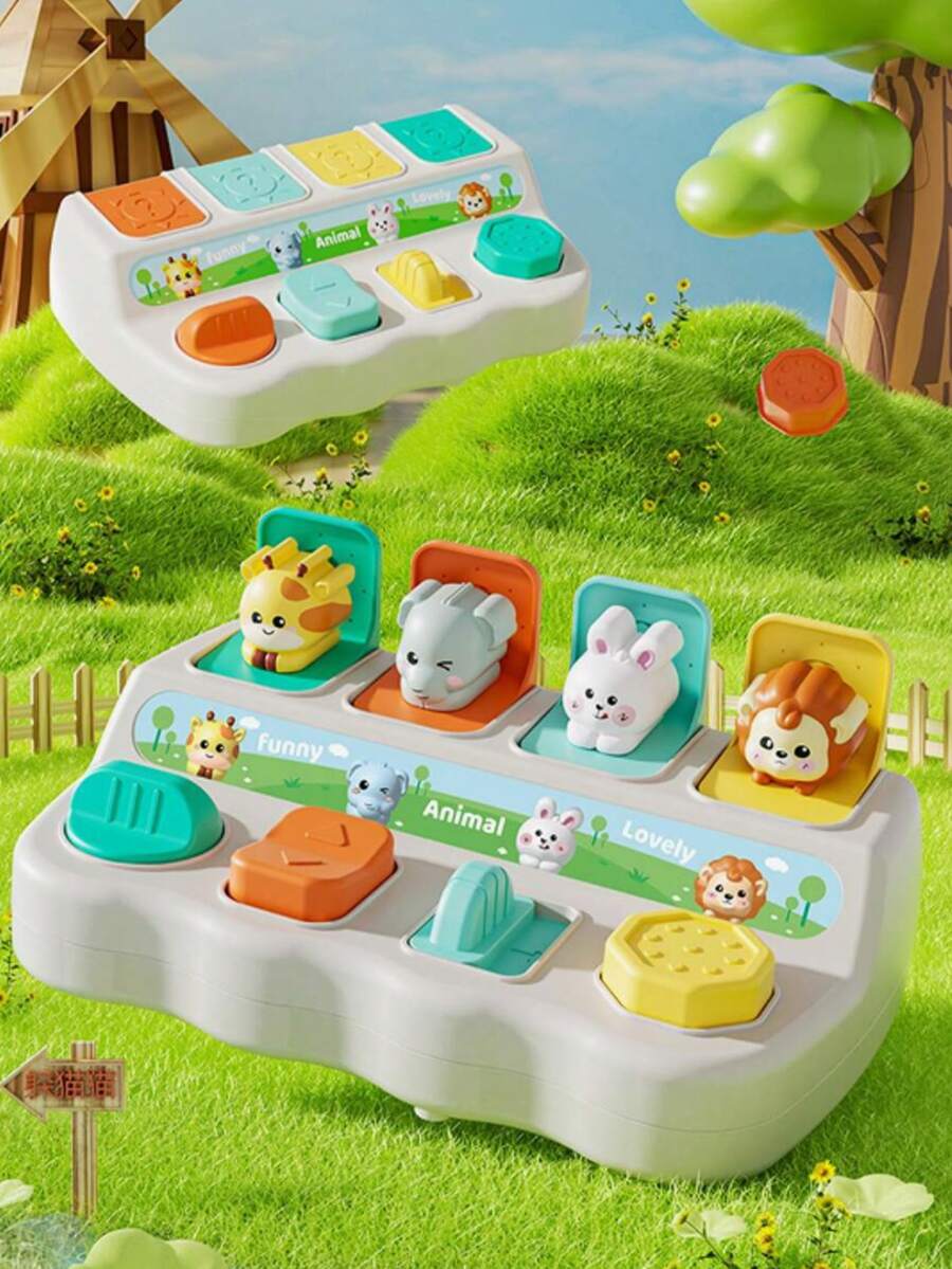 Hide And Seek Button Box Toy With Animal And Object Sensor Switches - Durable ABS Resin Early Learning Toy For Kids, Enhances Fine Motor Skills And Hand-Eye Coordination, Toddler Toy - Multicolor - View 1