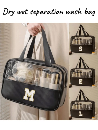 1PC Transparent PVC Toiletry Bag For Makeup Tools Letters Makeup Bag Water-Proof Portable Chenille Letter Zipper Make Up Organizer Minimalist Initial Letter Patch Travel Toiletry Bag For Women For Bathroom Monogram Wash Bag (Letter A~Z) Gift For Mom Beach Bag Beach Essentials Beach Towel Organizer Beach Accessories Beach Stuff Holiday Bag Holiday Essentials For Winter And Fall For Vacation Valentine's Day