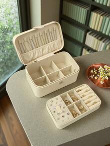 Large Capacity Luxury Genuine Leather Double-Layer Jewelry Box, Featuring Layered Design And Accessory Tray. Suitable For Women/Girls To Store Earrings, Necklaces, Rings And Bracelets. A Perfect Gift For Mother/Wife/Valentine's Day, Also An Ideal Choice For Back-To-School Gifts For Classmates And Best Friends., Room Decor - Multicolor - View 7