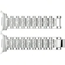 1pc Jewelry Shiny Diamond Metal Formal Watch Band + 1pc Shiny Watch Case (Screen Protector Not Included), Compatible With Galaxy Watch 8 40mm & 44mm, Fits Galaxy Watch 8 Bands, Adjustable Replacement Strap Accessories, Unisex, Compatible With Galaxy Watch 7 40mm & 44mm - Silver - View 3