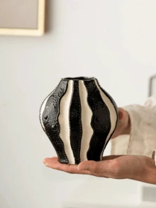 1 pieza Jarrón de resina con rayas verticales, en negro y blanco, de estilo minimalista moderno, mini decoración adecuada para boda, fiesta, hogar, escritorio, oficina, hotel, sala de estar, decoración navideña - Multicolor - Ver 8