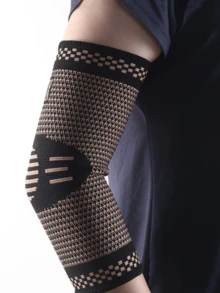 1pc Copper Ion Anti-Slip Breathable Knitted Nylon Sports Elbow Sleeve, Suitable For Men & Women, Fitness, Basketball, Badminton, Compression Arm Sleeve - Black - View 4