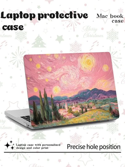 1 Piece, Van Gogh Art Painting Powder Purple Star Night Flower Print Transparent Ultra-Thin Acrylic Laptop Protective Case, Designed With Floral Patterns, Matte Anti Fingerprint, All Inclusive Waterproof, 3D Anti Drop, 3D Heat Dissipation Hole, Suitable For AIR13 2025/Pro 16 M4/M3/M2, Essential Laptop Protective Case Christmas Gift, 2026 New Year Gift.