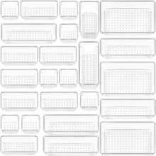 25 PCS Cajas Organizador de Cajón Plástico,Tocador y baño multifuncional en 4 tamaños diferentes,Organizador Apilable de Maquillaje, Separadores De Cajones para Maquillaje, Cocina, Escritorio - Rojo y blanco - Ver 10