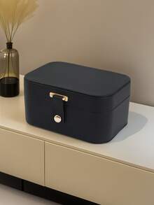 Large Capacity Luxury Genuine Leather Double-Layer Jewelry Box, Featuring Layered Design And Accessory Tray. Suitable For Women/Girls To Store Earrings, Necklaces, Rings And Bracelets. A Perfect Gift For Mother/Wife/Valentine's Day, Also An Ideal Choice For Back-To-School Gifts For Classmates And Best Friends., Room Decor - Multicolor - View 5