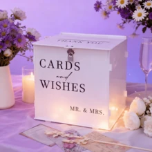White Acrylic Wedding Card Box With Slot & Lock - Large Capacity For 300+ Cards, Elegant Decor For Reception, Party, Birthday, Baby Shower, Graduation - 白色 - 查看 3