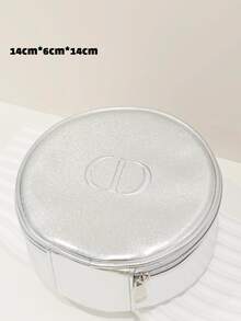 Túi đựng mỹ phẩm tròn khóa kéo màu bạc tối giản Dior - Bạc - Xem 3