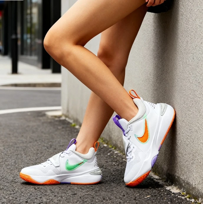 Nike Cushioned & Durable Women's Basketball Shoes, New Team Hustle D 11 Comfortable Mid-Top Outdoor Basketball Shoes, Fashionable Versatile White Splicing Casual Basketball Shoes, Court Essential DV8996-103 - White - View 1