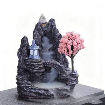 1 Garden Pond Rockery Backflow Incense Burner Waterfall Incense Burner | Suitable For Air Purification Resin Crafts Home Decoration | Handheld Incense Burner, Kitchen, Dining Table Incense Burner, Meditation, Yoga, Sleep