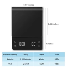 Balanza digital de cocina para café con temporizador, báscula electrónica de alta precisión de 0.1g, función de tara automática, pantalla LED táctil grande y clara, conversión de 3 unidades, apagado automático, incluye almohadilla de silicona resistente al calor - Negro - Ver 6