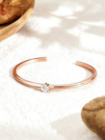 Charm-In Pulsera ajustable | Pulsera de mujer | Pulsera de brazalete abierto con circonita cúbica hipoalergénica en color oro rosa | Regalo de joyería para madre e hija