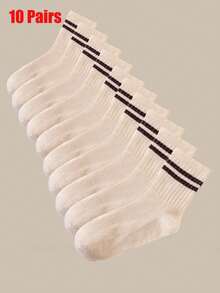 2/5 Pairs Women Slim Striped Mid-Calf Socks - Beige And Brown Striped Pattern, Suitable For Autumn/Winter, Machine Washable, Suitable For Casual And Formal Wear, Cute Socks, Casual Outfit, Fashionable Socks, Comfortable Style, Fashion Enthusiasts, Daily Socks, Fashionable Socks, Durable Material, Fashionable Women, Thick Socks, Fashion Buyers, Formal Wear, Fashionable Stripes, Outdoor Enthusiasts, Striped Pattern, Couple Socks