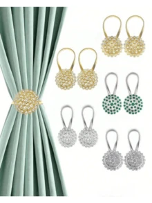 1/2个磁性水晶花窗帘挂钩，无需钻孔，高弹钢丝窗帘挂钩，适用于室内装饰 - 彩色 - 查看 1