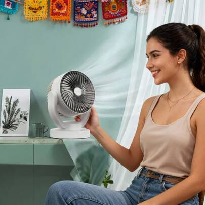 Ventilador de mesa con convección turbo, circulador de aire doméstico alimentado por USB Ventilador de mesa para oficina, funcionamiento silencioso, ventilador eléctrico de mesa, circulador de aire, mini ventilador inalámbrico portátil para dormitorio. Potente pero silencioso, adecuado para uso doméstico, en dormitorios u oficinas.