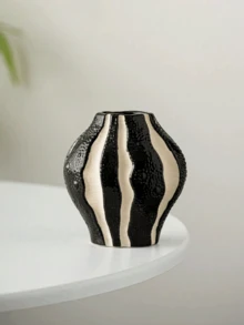 1 pieza Jarrón de resina con rayas verticales, en negro y blanco, de estilo minimalista moderno, mini decoración adecuada para boda, fiesta, hogar, escritorio, oficina, hotel, sala de estar, decoración navideña - Multicolor - Ver 10