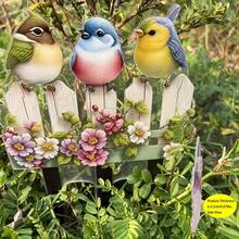 [Decoración de jardín bohemio] Multiusos, resistente a la intemperie, decoración de jardín con 3 pájaros, estilo bohemio, letrero acrílico, arte de jardín con temática animal, letrero decorativo para macetas y jardín al aire libre - Multicolor - Ver 1