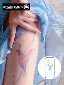 INKARTLINK INKARTINK 蓝紫色美人鱼尾巴临时纹身贴纸，防水，可保持2-5天，彩色水转印假纹身贴纸，小众设计装饰 - 彩色 - 查看 3