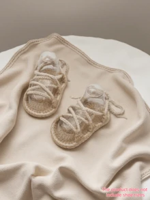 Handmade Infant Sandals, Natural Beige, Lace-Up Style