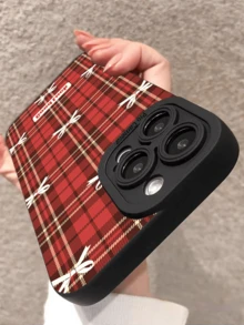 1 pezzo Custodia protettiva per telefono con design a fiocco a quadri bicolore, adatta come regalo di compleanno, Natale o vacanza per anziani, amici, famiglia, coppie, compatibile con modelli 17/16/15/14/13/12/11/Pro/ProMax/X/XR/XS/XSMAX/7/8/PLUS e altri