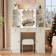Large Dressing Table W/ 10 LED Lighted Mirror Lady Vanity Makeup Desk Stool Set - White - View 2