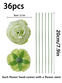 12/24 peças de flores artificiais de peônia, cabeças de flores de peônia simuladas com hastes para decoração de festas de casamento, decoração de bolos e centros de mesa para sala de estar, plantas artificiais, decoração de outono, decoração de quarto, mesa, jardim, artigos de decoração para ambientes. - Menta verde - Ver 15