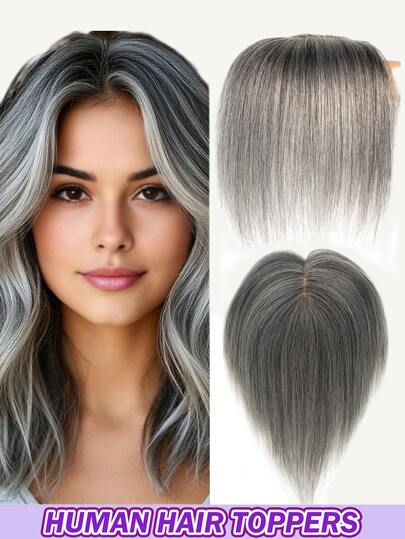 Invisible Clip-In Hair Toppers For Women With Base & Bangs, Straight Gray To White Gradient & Ombre (A01, A02, #1001 Styles), 3-Clip Secure Attachment, Lightweight Seamless Hair Volume Enhancer For Thinning Hair, Crown Coverage Solution, Natural Look Toupee For Daily Wear, Adds Volume & Covers Gray