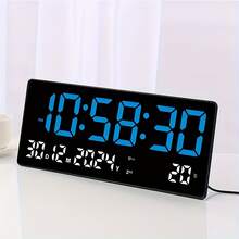 14.17 Inches Long, 6.3 Inches Wide, 1.38 Inches High, LED HD Large Screen Smart Electronic Clock, Multifunctional Desk Clock For Home, Office, Student, Displaying Time/Date/Week/Temperature On The Same Screen - Multicolor - View 11