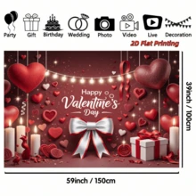 1pc Valentines Day Background Cloth Banner - Hot Valentine's Day, Including Bow, Red Heart, Candle And Gift Design, Suitable For Valentine's Day Decoration, Multifunctional Photography Background, Anniversary, Theme Party, Sweet Celebration, Indoor And Outdoor Decoration, Garden, Courtyard, Wall, Terrace Decoration