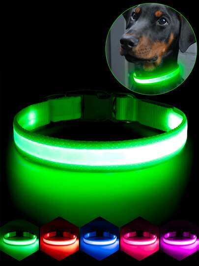 Collar de perro LED Vizpet, collar de perro con luz, collar de perro ajustable recargable por USB, collar luminoso de súper brillante para perros, collar de perro luminoso, collar de perro con luz intermitente de nocturna, ajustable
