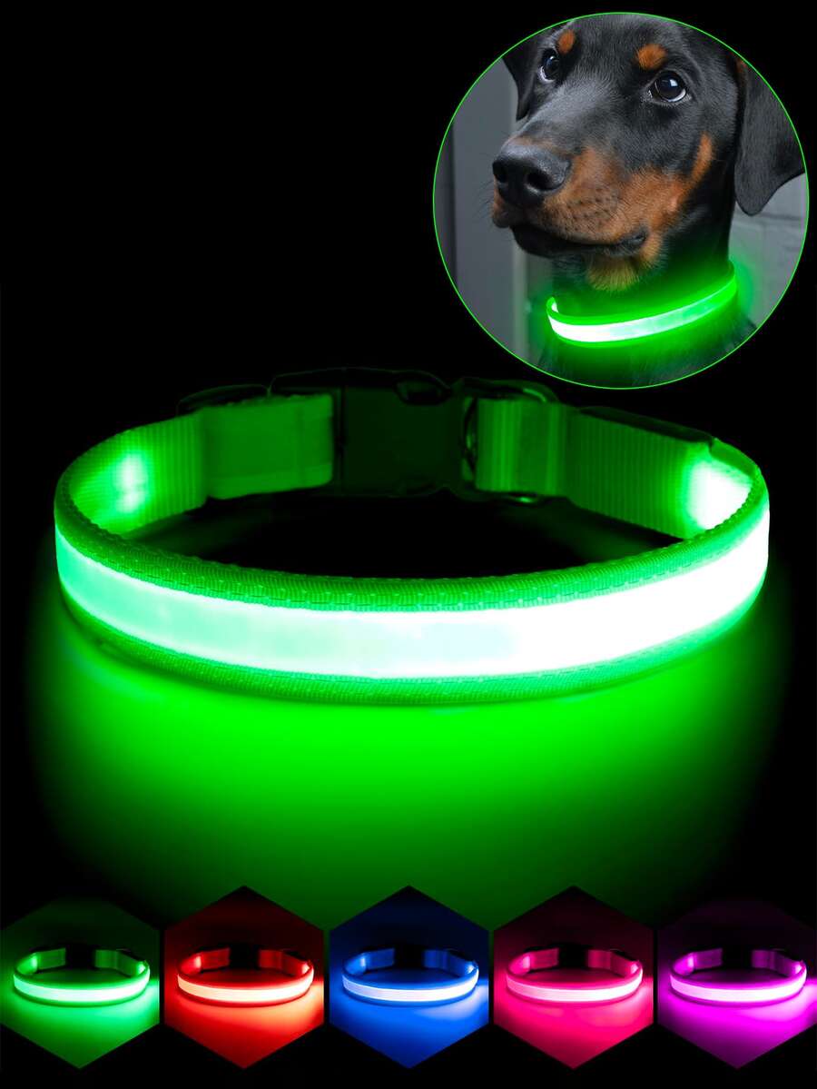 Vizpet LED Dog Collar, Light Up Dog Collar Adjustable USB Rechargeable Super Bright Safety Light Glowing Collars For Dogs Pet Luminous Collar, Night Safety Flashing Dog Collar, Adjustable