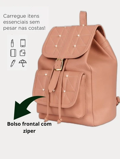 Mochila Feminina de Couro Para Notebook Alça com Regulador Detalhes com Perla