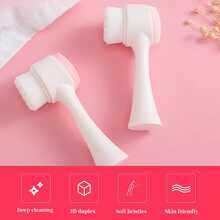 Cepillo facial de 2 en 1 de doble cara, cepillo de limpieza facial de silicona 3D vertical, cepillo facial manual de doble acción adecuado para piel sensible, delicada y seca