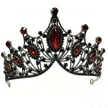 Corona negra y roja estilo gótico XLEOO X Corona nupcial de Hatsune, diseño hueco vintage, adecuada para bodas, eventos formales, fiestas con temática gótica, sesiones fotográficas. Ideal para novias, entusiastas del estilo de nicho, ocasiones de alta gama. Excelente opción de regalo.